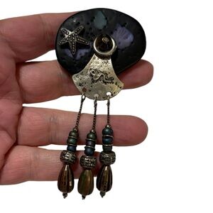 Unique Pin Broach Starfish Tassels Retro Dangle Silver Metal